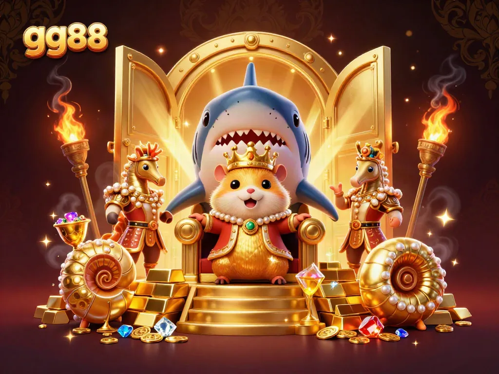Engage in winning moments at gg88 with a vibrant casino illustration featuring a hamster king and treasures.